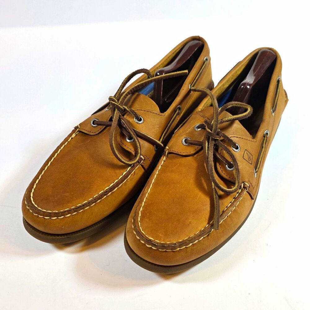 Sperry Top-Sider 12M Men’s Brown Leather Lace-Up Boat Shoes Round Toe 0197640